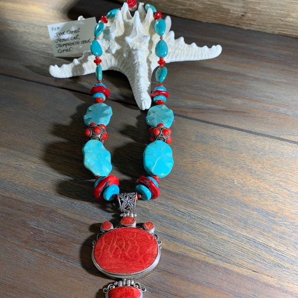 Fabulous sterling Coral and turquoise necklace - Picture 4 of 6